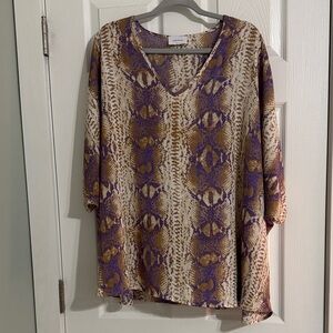 Adrienne Purple and Tan Snake-Print V-Neck Tunic